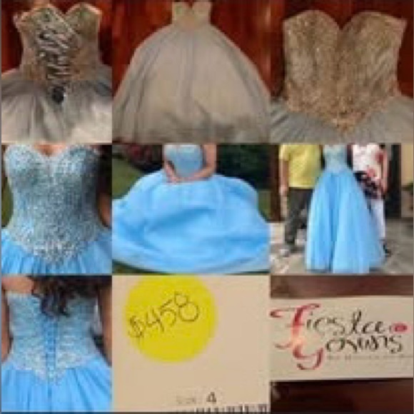 HOUSE OF WU FIESTA GOWNS Size 4 Blue Beaded Strapless Sweetheart Neckline Gown - Picture 4 of 6